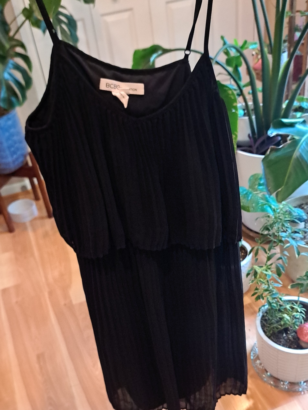 BCBG Pleated Black Spaghetti Strap Dress